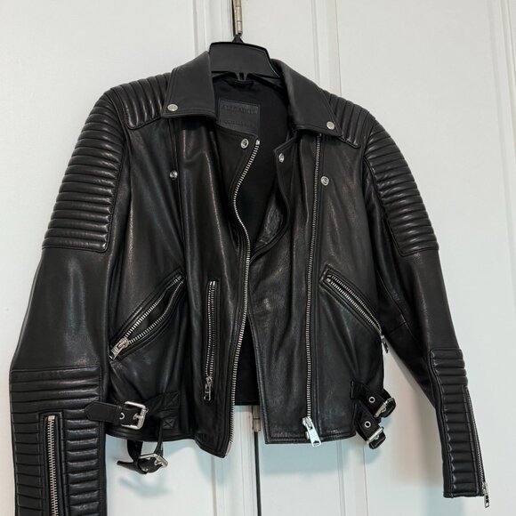 AllSaints Balfern Biker Leather Moto Jacket Black US 8 | $559 Retail - Picture 9 of 9